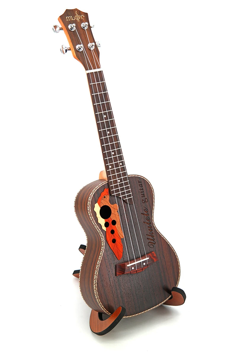 SevenAngel Brand 23 Inch Hawaiian Mini Guitar 4 Strings Ukelele Rosewood Body Grape Sound Hole Electric Ukulele with Pickup EQ