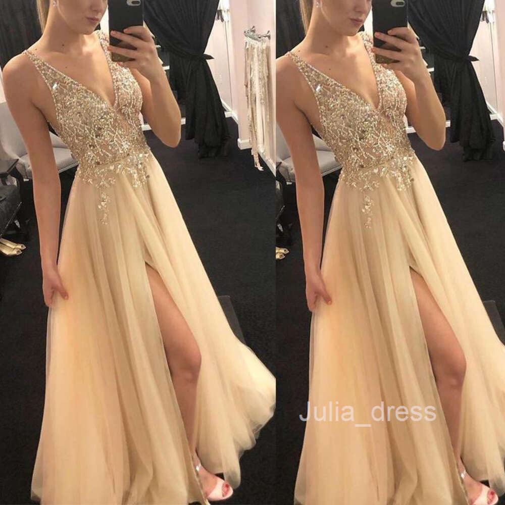 Shiny evening dress 2024 summer gold V-neck patchwork dress party evening dress
