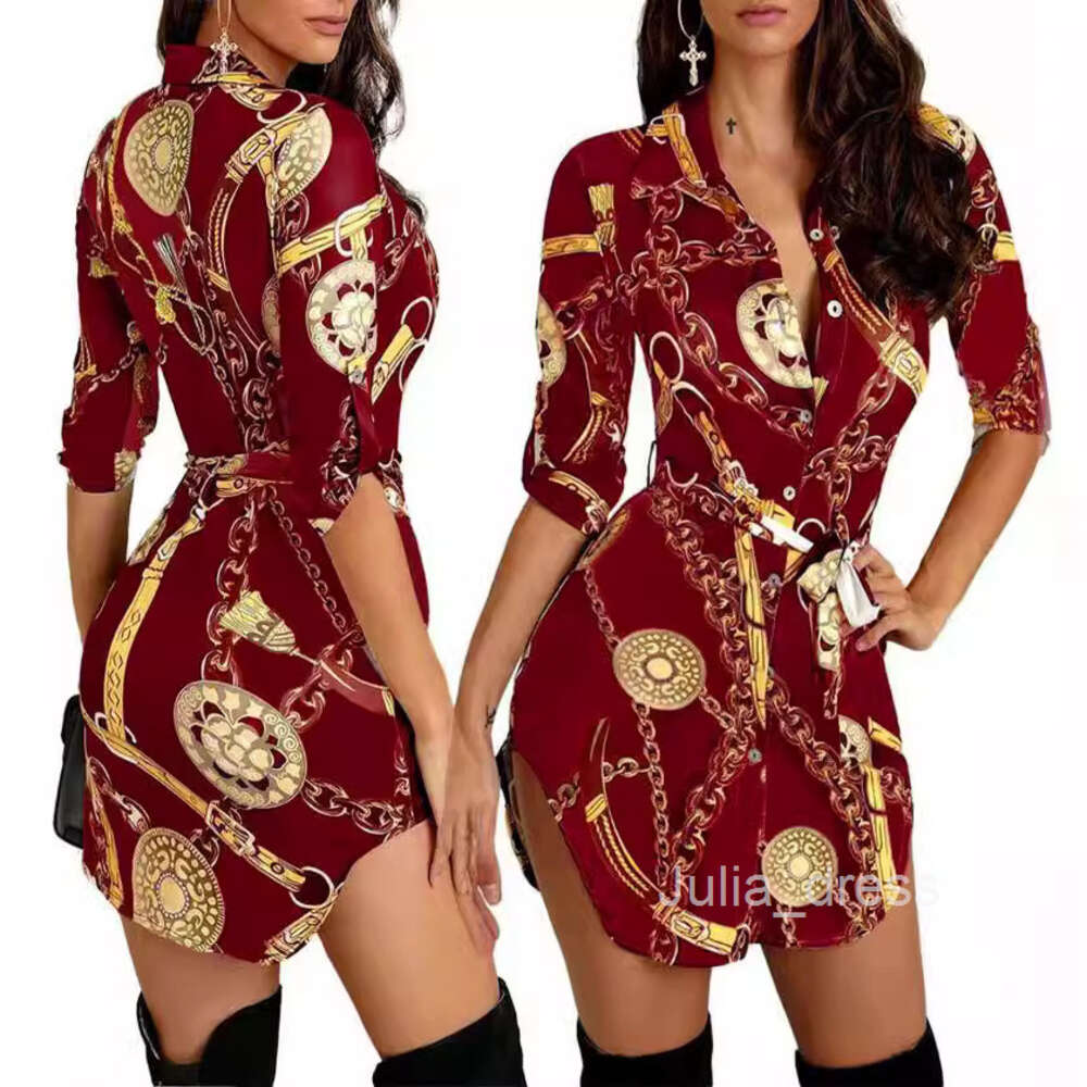 2024 Autumn/Winter New Womens Dress Fashionable and Sexy Gold Chain Slim Fit Printed Short Skirt