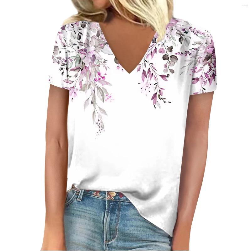 Womens T Shirts Fashion Casual V-Neck Loose Comfort Printed Short Sleeve Things For Women Korean Luxury Clothing Aesthetic Cloth
