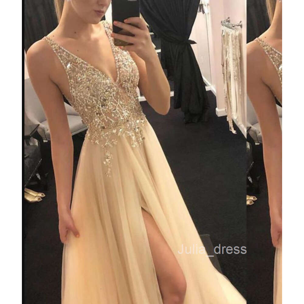 Shiny evening dress 2024 summer gold V-neck patchwork dress party evening dress