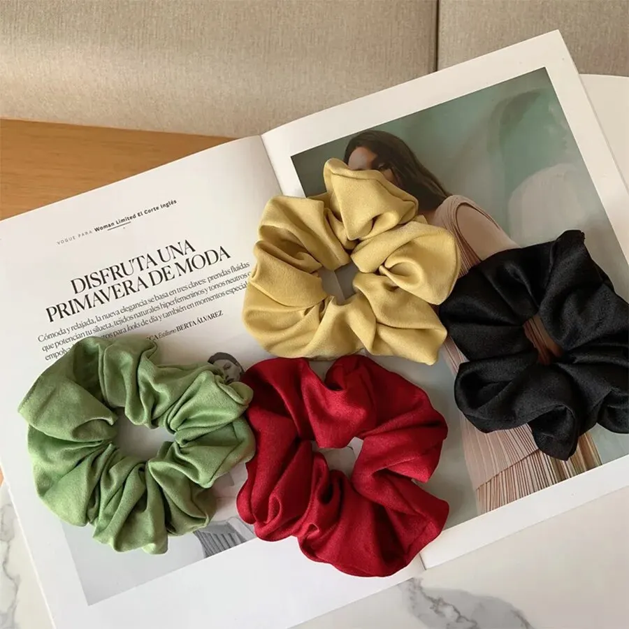 hot sale New French Satin Gauze Hair Bands Solid Color Gut Ponytail Marble Head Leather Hair Bands Hair Accessories