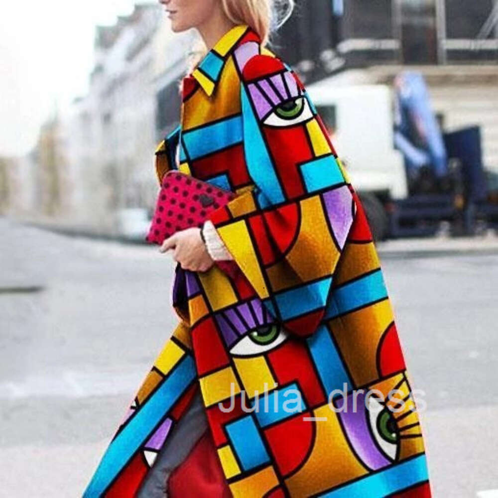 2024 Autumn/Winter New Long Flare Sleeve Coat Printed Loose Windbreaker