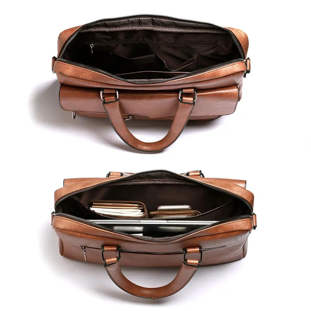 Mens PU Business Bag Retro Messenger Bag Multi-pocket Briefcase for Men 240528