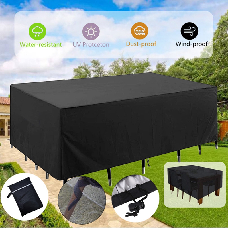 210D Outdoor Furniture Cover Black/Silver Oxford Cloth Patio Garden Sofa Waterproof Awning Table Chair Dust Proof Sunshade Cover