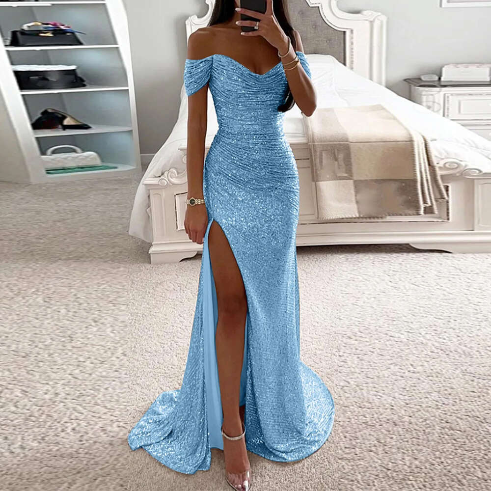 2024 Off Shoulder Evening Mermaid Dress Sequined High Split Gowns For Special Events Prom Bridesmaids Dressocns Bc18214 0528