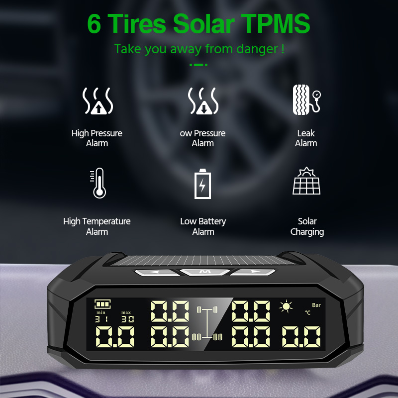 E-ACE Solar Power 2025 TPMS Car Detector Tire Pressure Alarm Monitor System new Auto Security Detector Pressure Temperature Warning