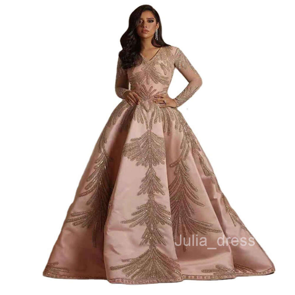 2024 New Womens Wear Hot Stamped Sleeves Long Dress Banquet Sexy Evening Dress Pink