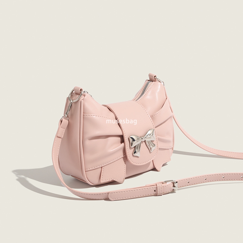 High quality women's bag, bow, underarm bag, summer sweet and stylish pleated single shoulder crossbody bag for women