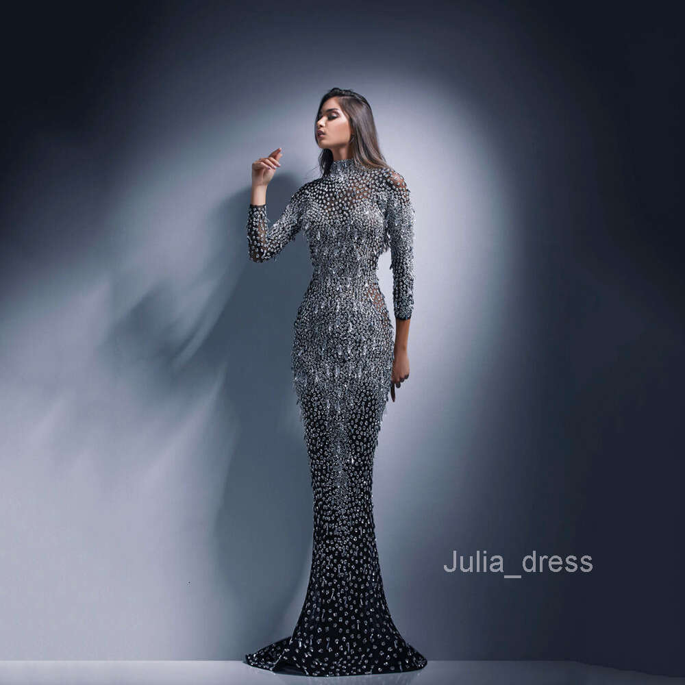 2024 Spring New Womens Wear Hot Stamped Long Sleeve Slim Fit Sexy Long Dress Evening Dress