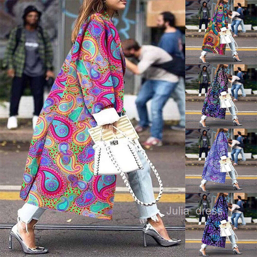 2024 Autumn and Winter New Womens Fashion Loose and Ankle Printed Woolen Coat Print