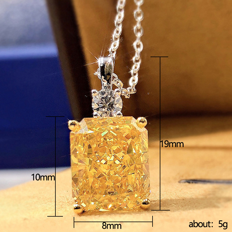 Zircon Yellow Geometric Rectangle Pendant Necklace Designer Sterg Sier Chain Dia Necklaces for Women Engagement, Wedding Gift | Jewelry 4 s