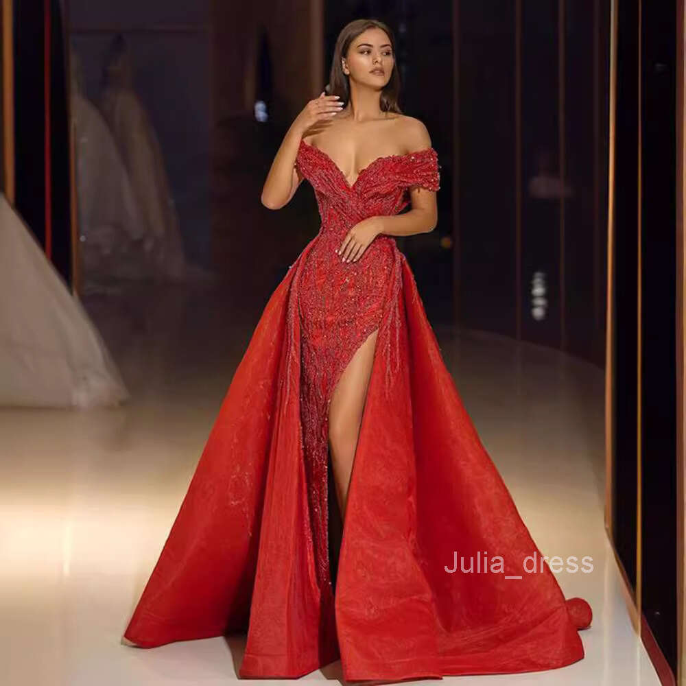 2024 New Womens Wear Hot Stamped Large hem Sexy Long Dress Tailed Banquet Slim Fit Evening Dress