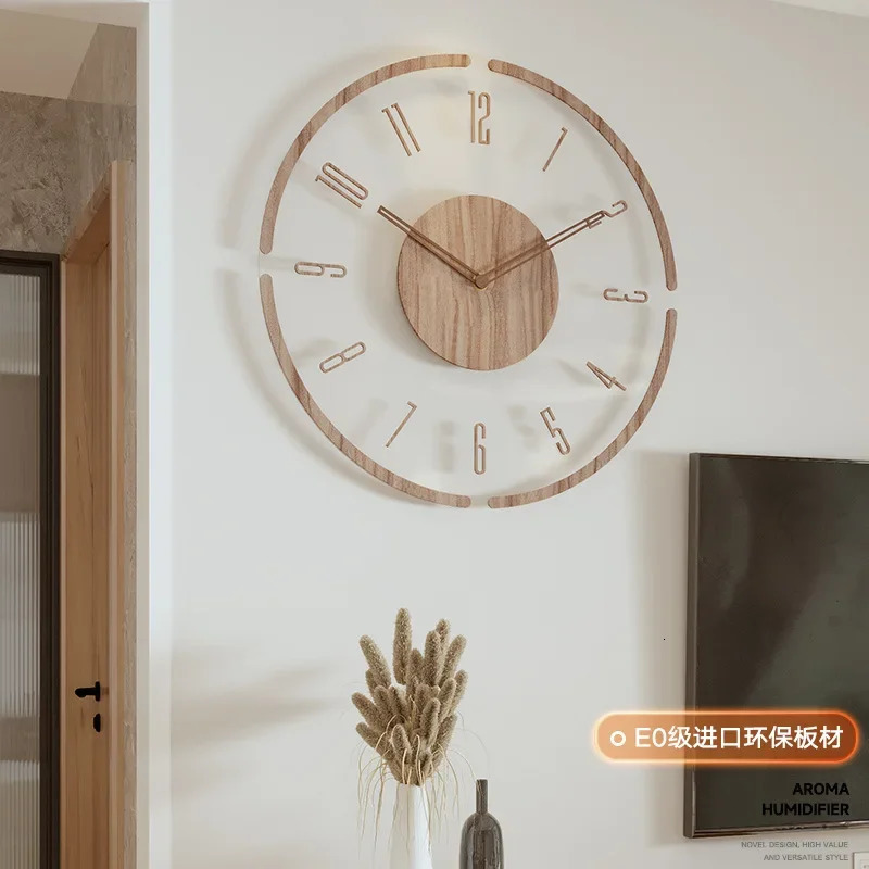 Solid Wood Creative Wall Clocks Living Room Silent Nordic Simple Quartz Clock Fashion Large Watch 240528