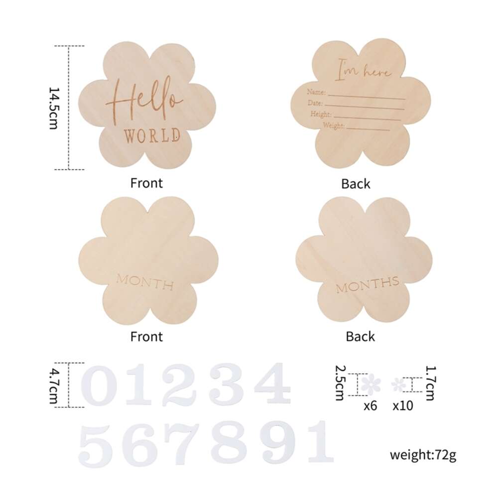 1Set Wooden Month Milestone Flower Shape Record Card Newborn Birthday Gift Souvenir Baby Photo Photography Accessories