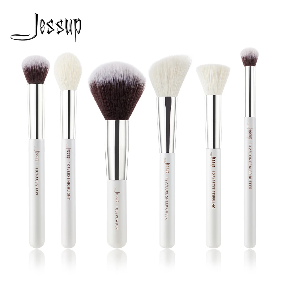 e pcs Sets Jessup Brushes Makeup Brush Pearl White Sier Beauty Tools Buffer Paint Cheek Highlight Powder
