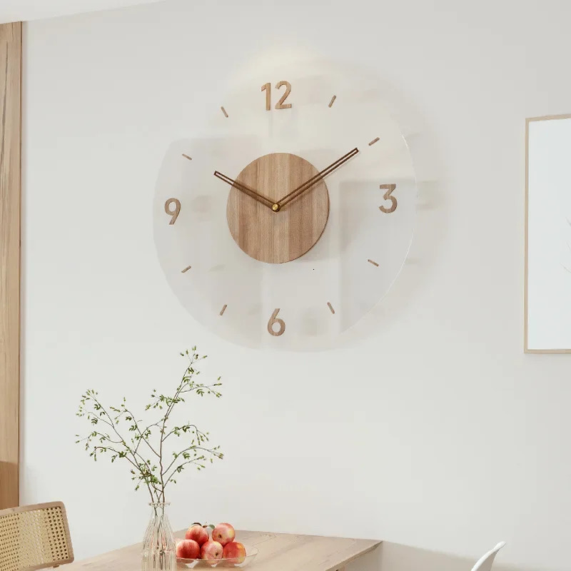 Solid Wood Creative Wall Clocks Living Room Silent Nordic Simple Quartz Clock Fashion Large Watch 240528