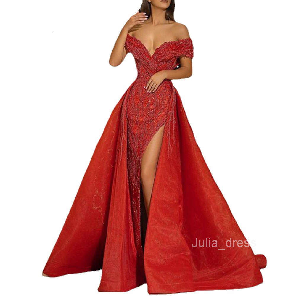 2024 New Womens Wear Hot Stamped Large hem Sexy Long Dress Tailed Banquet Slim Fit Evening Dress