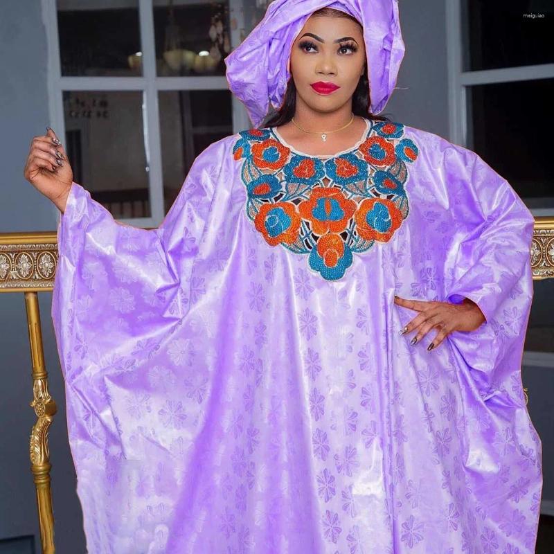 Ethnic Clothing Shiny Bazin Riche Long Dresses Sequined Embroidered Dashiki Robe With Scarf Boubou Traditional Wedding