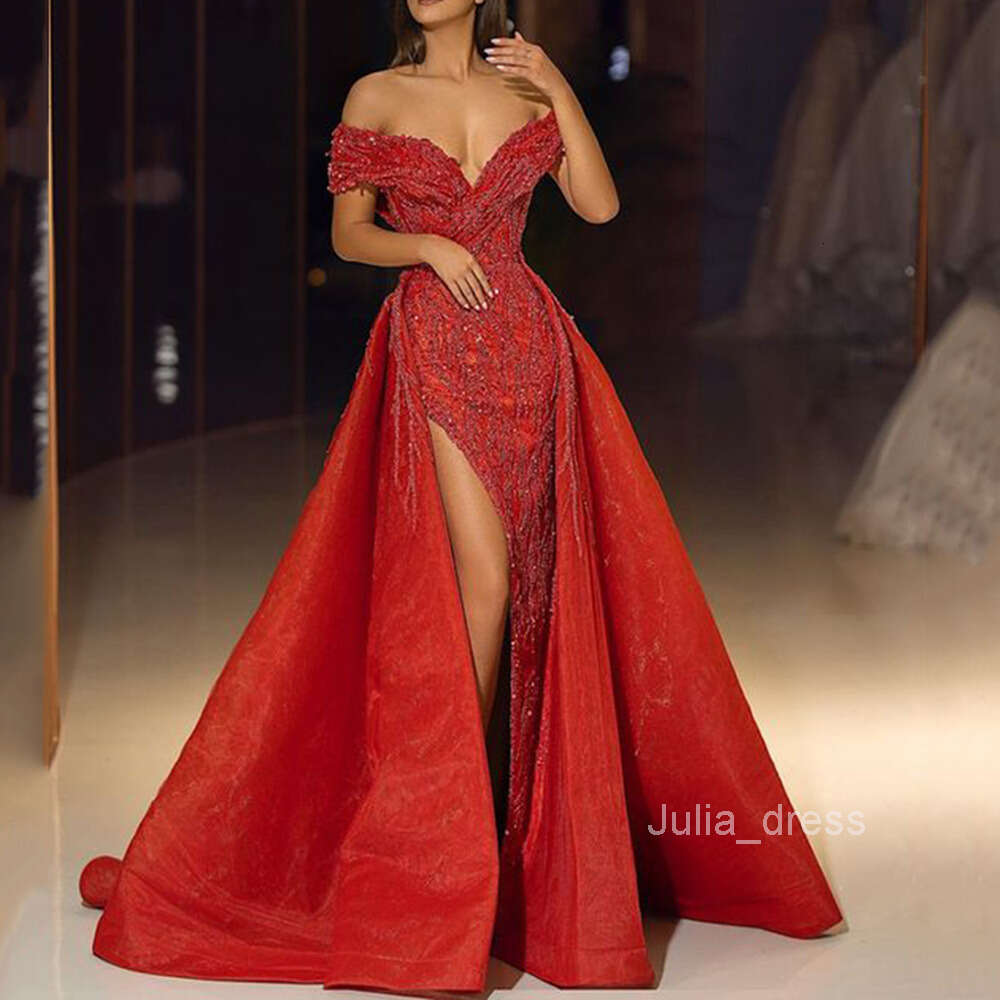 2024 New Womens Wear Hot Stamped Large hem Sexy Long Dress Tailed Banquet Slim Fit Evening Dress