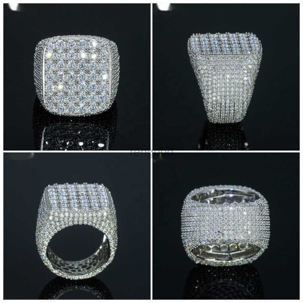 Fine jewelry iced out hip hop cuban gold plated sterg sier vvs moissanite dia ring for men