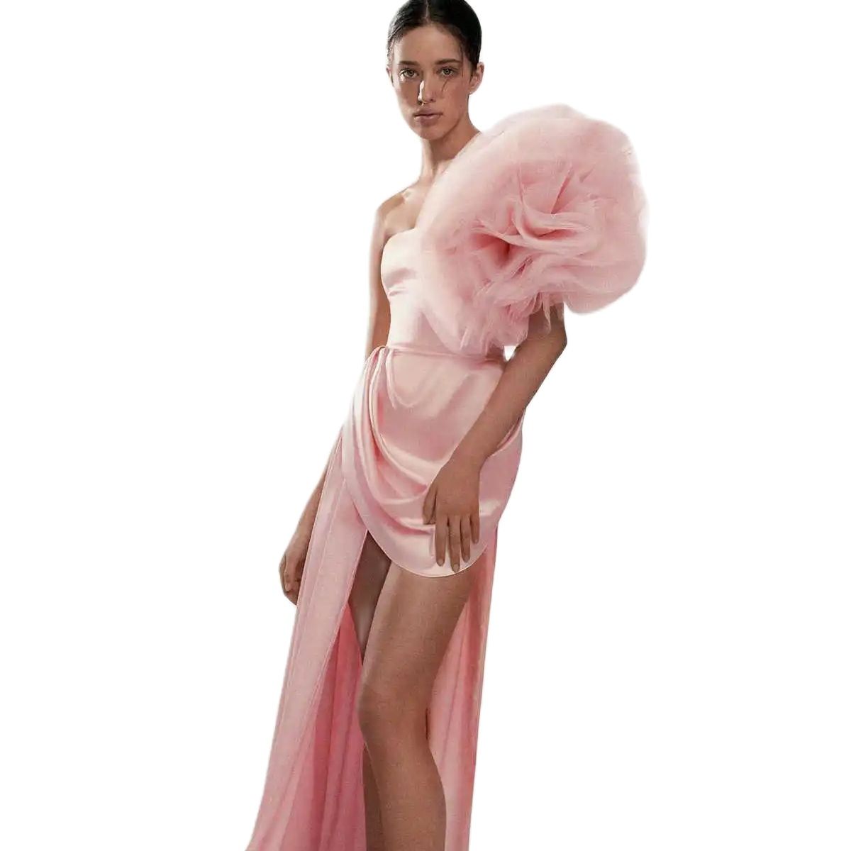 African Women Pink Prom Dresses Handmade Flowers Mermaid Evening Dress robes de Aso Ebi Formal Birthday Gowns