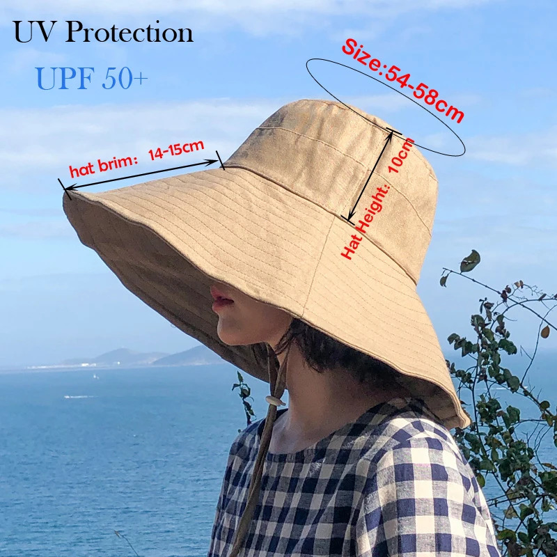 Summer Wide Brim Sun Hat Womens Foldable Travel Packable Bucket Hat Japanese UV Sunscreen Cotton Linen Beach Hat Fisherman Hat 240528