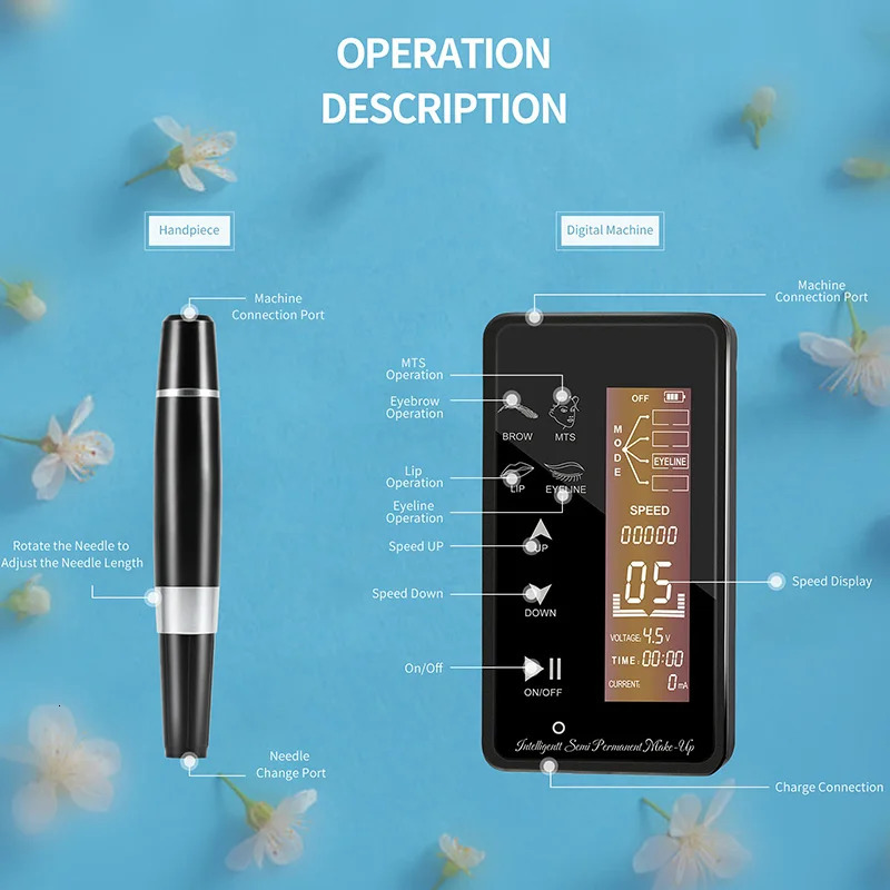 Professional Permanent Makeup Machine Rotary Tattoo Machine Wireless PMU Pen Kit For Eyebrows Lips Microblading Cartridge Needle 240515