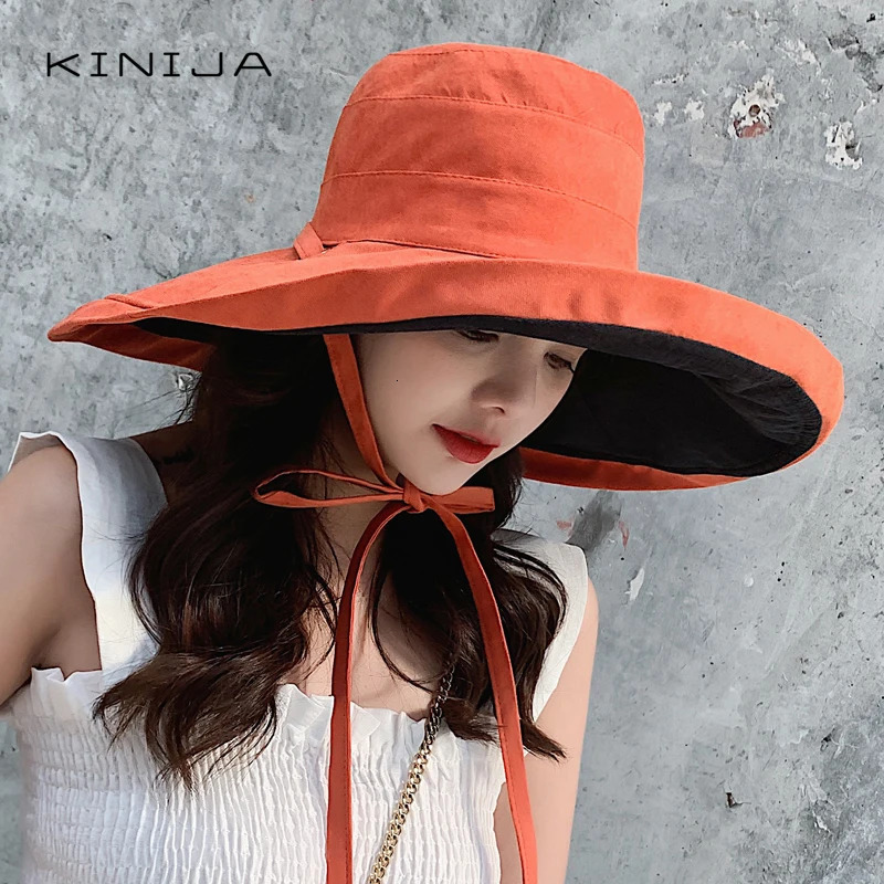 summer women Double side fashion wide Large brim Sun Hat outdoor beach fisherman cap UV proof sun protection hat bucket hat 240528