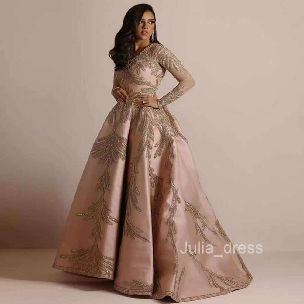2024 New Womens Wear Hot Stamped Sleeves Long Dress Banquet Sexy Evening Dress Pink
