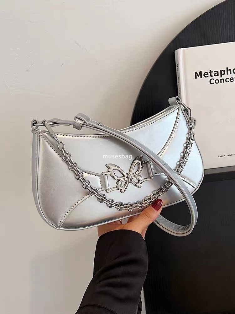 Designer women's bag niche fashion high-quality single shoulder underarm bag women's summer silver mini crossbody bag