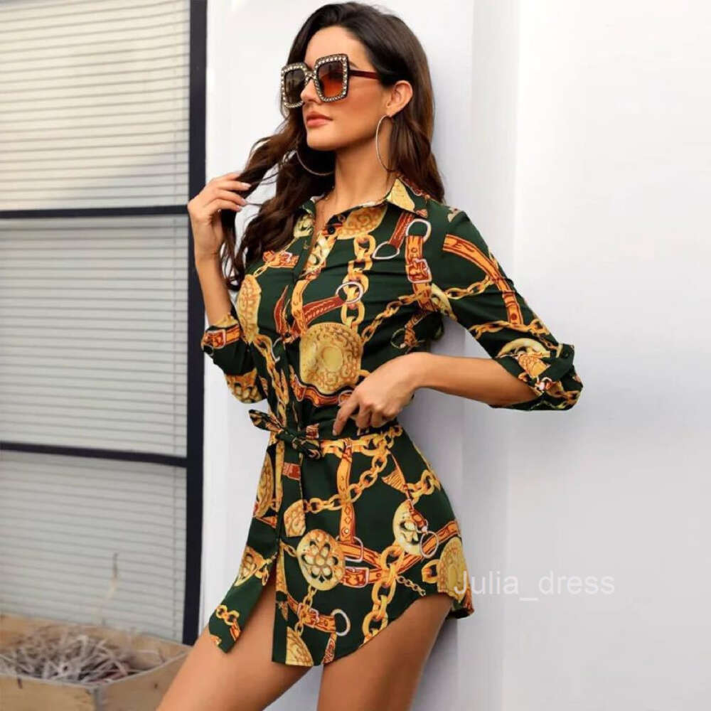 2024 Autumn/Winter New Womens Dress Fashionable and Sexy Gold Chain Slim Fit Printed Short Skirt
