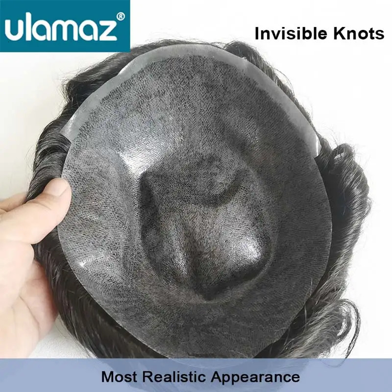 Knotless Skin Toupee Hair Men 0.1-0.12mm Full Skin Hair System Unit Indian Human Hair Man Wig 120% Density Male Hair Prosthesis 240520