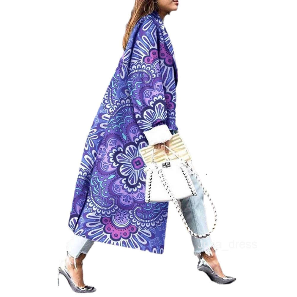 2024 Autumn and Winter New Womens Fashion Loose and Ankle Printed Woolen Coat Print