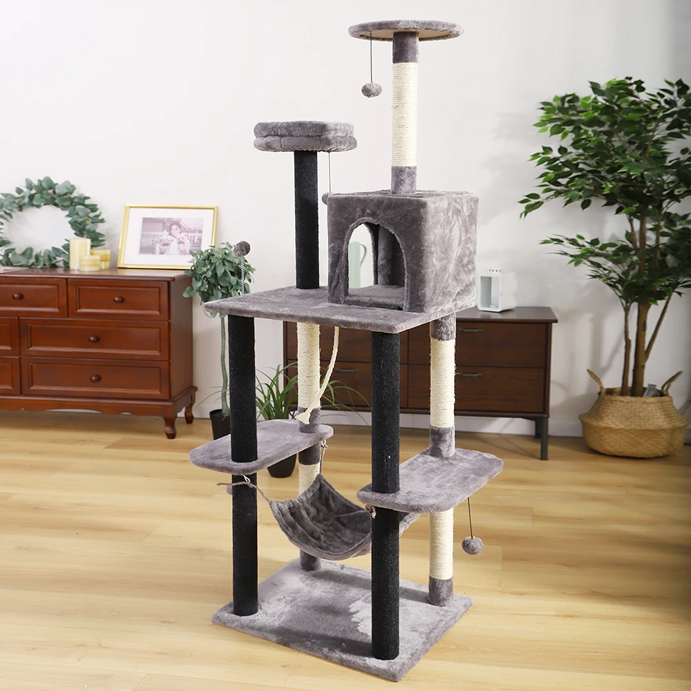 Fast Delivery Cat Tree House Plush Condo Scratching Posts for Cat Kitten Climbing Tree Toy Activity Protect Furniture Cat Towers
