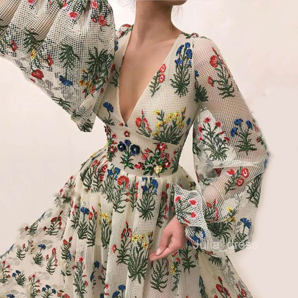 2024 New Bohemian Pattern Colorful Embroidered Sexy Loose Dress