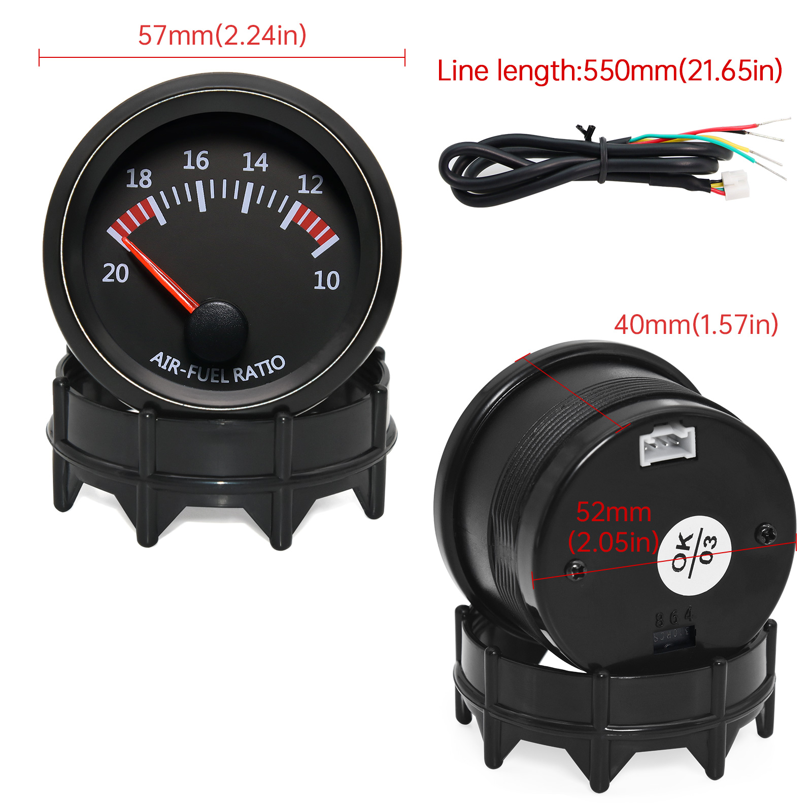 AD 52mm Auto Air Fuel Ratio 10-20 With Narrowband O2 Oxygen Sensor Car Gauge Fit for 12V Stepper Motor OE 0258006028
