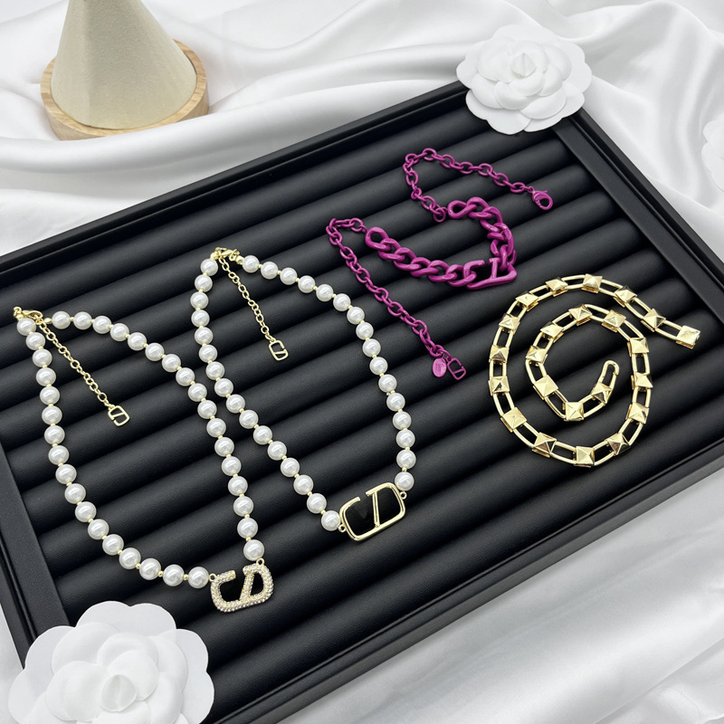 Luxury Brand Letter V Pendant Necklace Bracelet White Pearl Jewelry for Gift