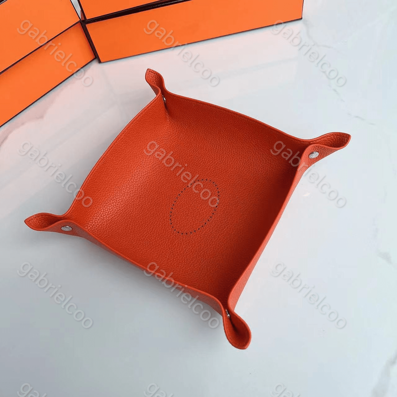 Square designer orange leather tray solid color foyer key storage miscellaneous items desktop candy box