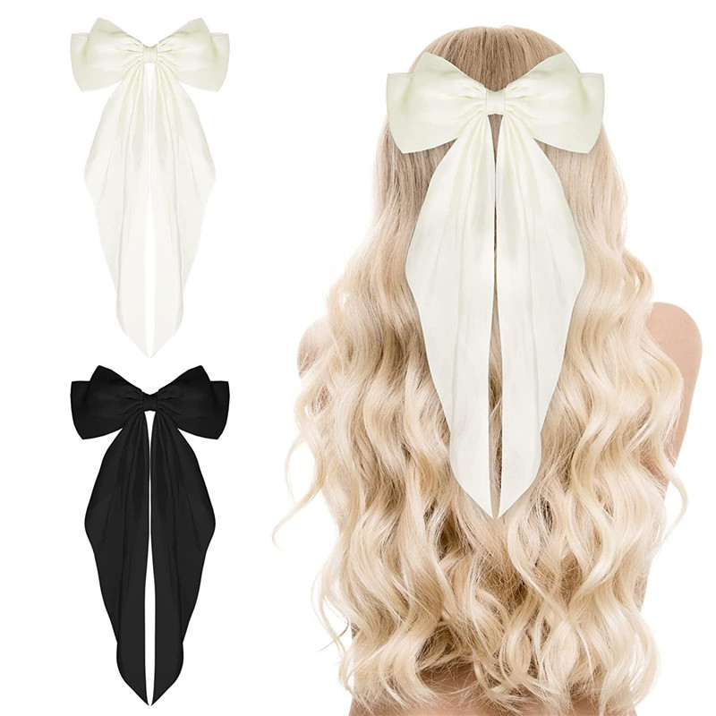 Big Hair Bows For Women Hair Ribbons Oversized Long Tail White Black Large Hair Ribbon Barrettes Metal Clips Bowknot Hair Accessories Lazos Para El Ca