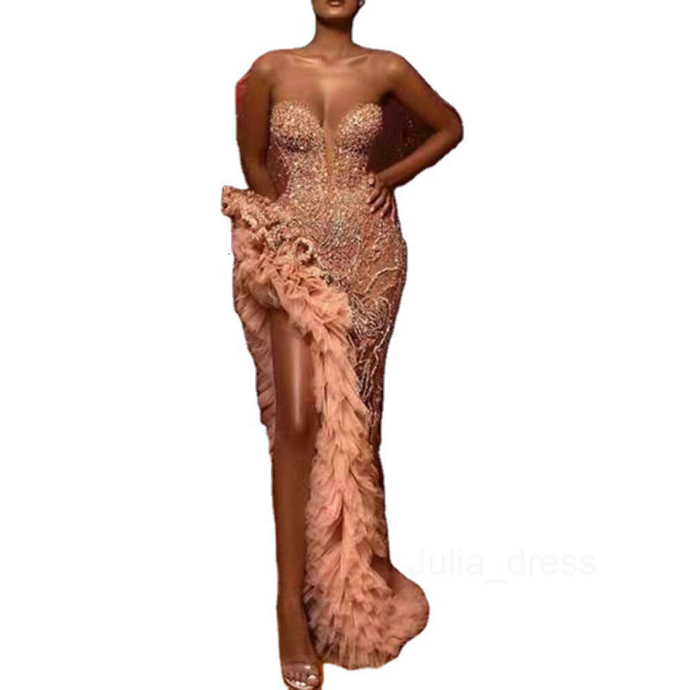 2024 Summer New Womens Dress Tassel Tail Sexy Gold Sprinkled Bra Evening Dress