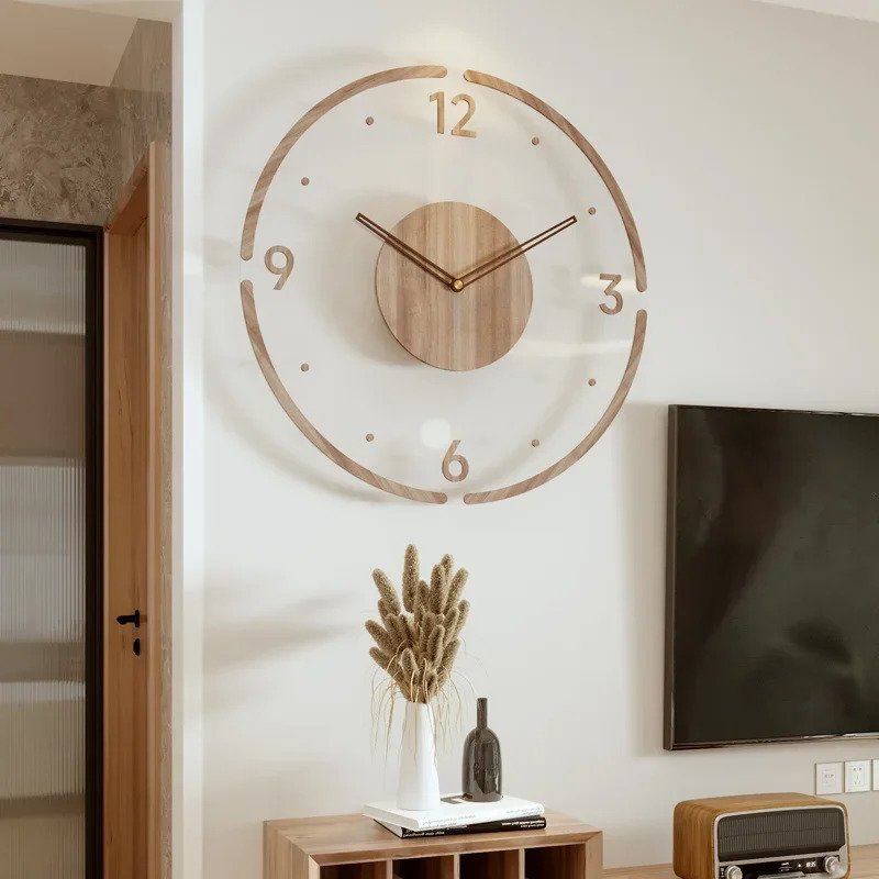 Solid Wood Creative Wall Clocks Living Room Silent Nordic Simple Quartz Clock Fashion Large Watch 240528