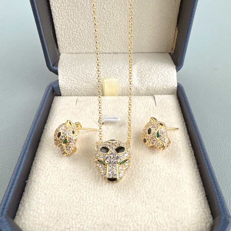 Designer Collection Fashion Style Earrings Necklace Men Women Lady Inlay Full Diamond Black Speckles Leopard Head Pendant Chain Jewelry Sets