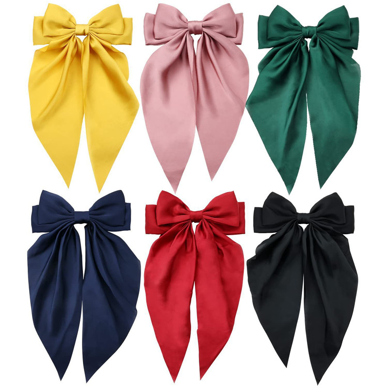 Big Hair Bows For Women Hair Ribbons Oversized Long Tail White Black Large Hair Ribbon Barrettes Metal Clips Bowknot Hair Accessories Lazos Para El Ca