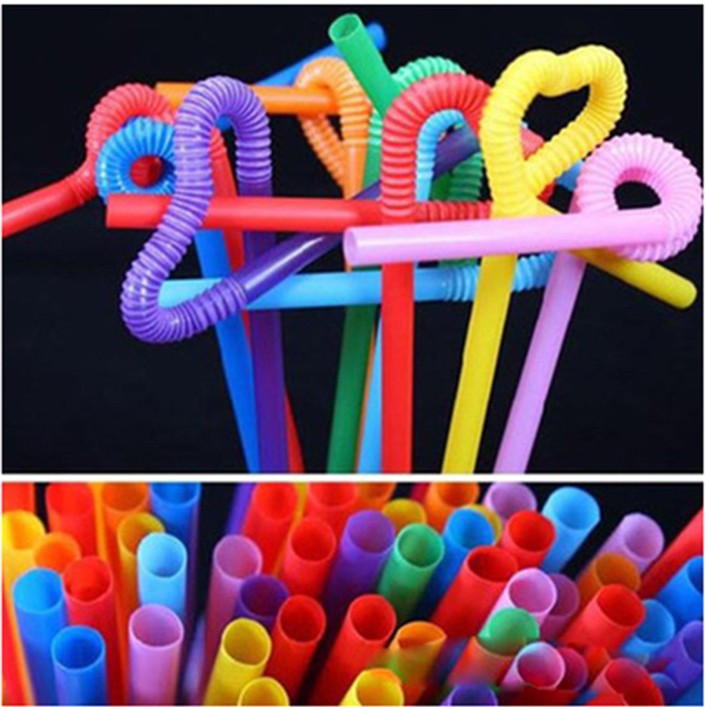 Disposable 100-2000PCS Neon Color Party Drinking Straws Bendable Flexible Plastic Bendy Straw Party Bar Drinking Supplies
