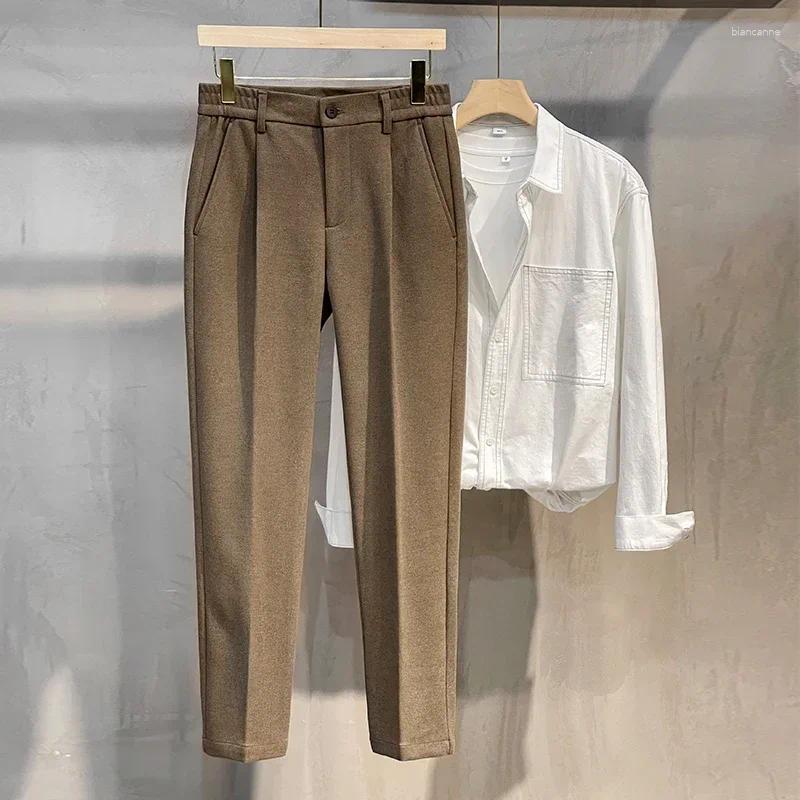 Men's Pants 2024 Autumn Winter Business Casual Suit Classic Korean Style Stretch Straight Trousers Gray Brown Male