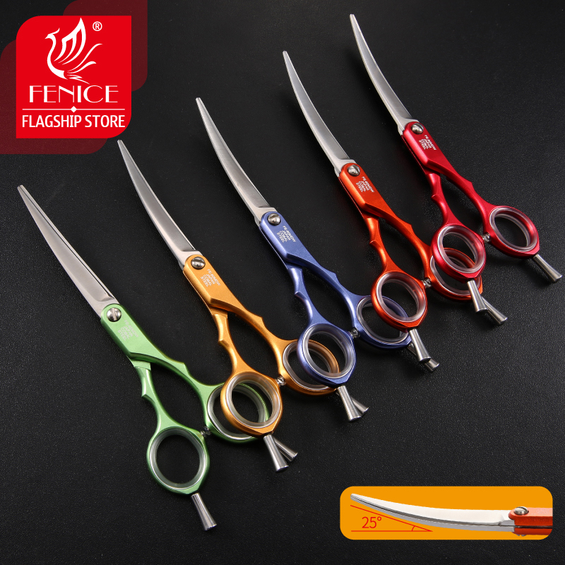 Fenice VG10 Stainless Steel 6 Inch Pet Dogs Gromming Scissors Curved Shears Sharp Animals Cat Hair Cutting Barber Cutting Tools