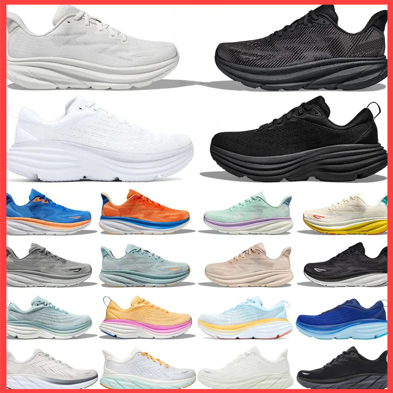 2024 Designer Bondi Clifton 8 9 Running Shoes for Men Women Triple Black White Blue Blanc De Blanc Outdoor Mens Womens Shoe Trainers Sneakers Size 36-47