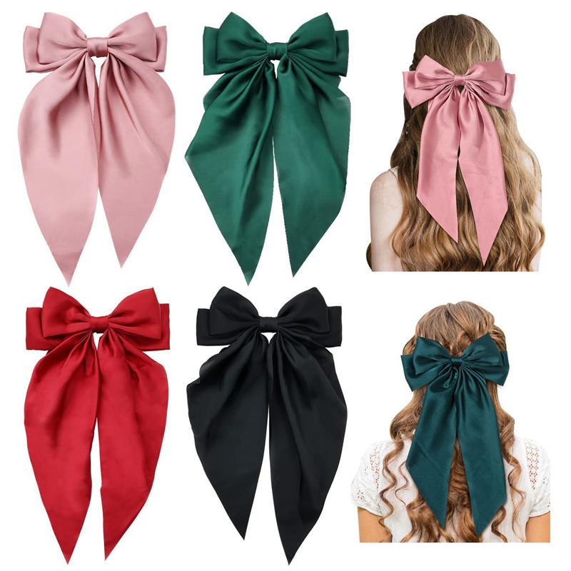 Big Hair Bows For Women Hair Ribbons Oversized Long Tail White Black Large Hair Ribbon Barrettes Metal Clips Bowknot Hair Accessories Lazos Para El Ca
