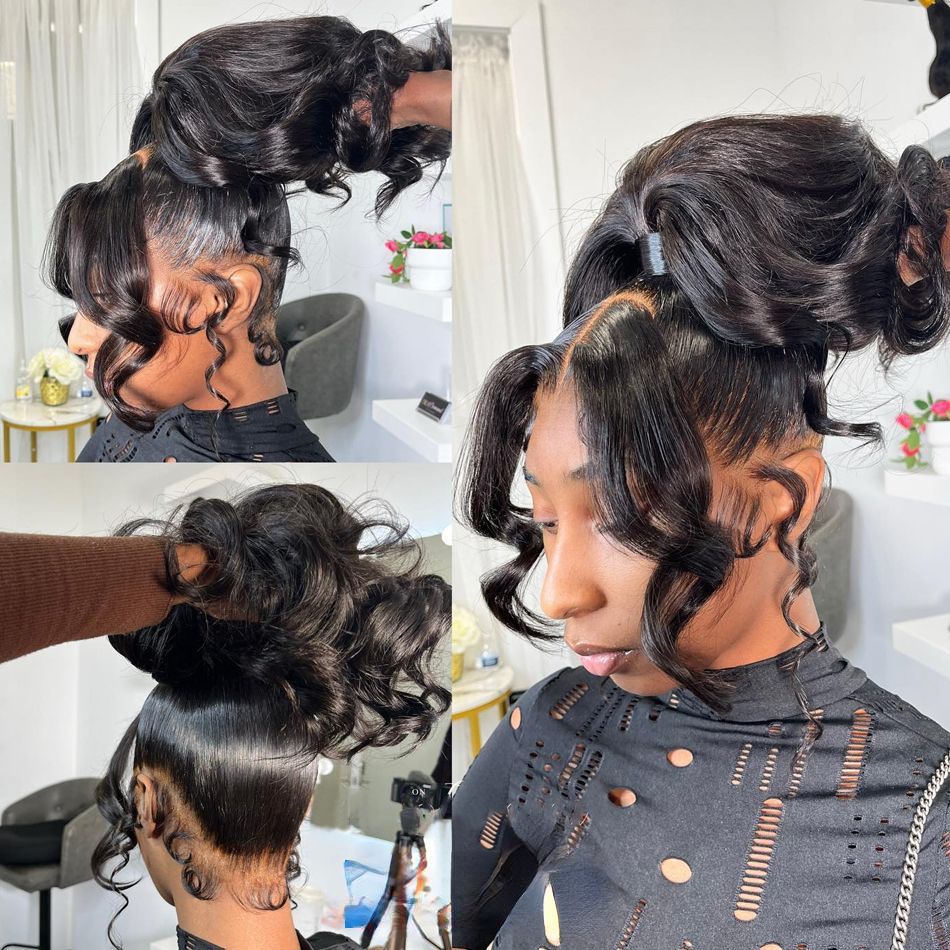 Blue Green Highlight black 13x4 Glueless Body Wave Colored Human Hair Wigs Pre Plucked HD Synthetic Lace Frontal Wigs For Black Women Uufag